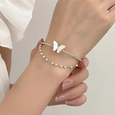 Double Layered Butterfly Pearl Bracelet